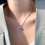 925 Silver Purple Love Gem Necklace Heart Shaped Jewelry