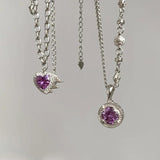 925 Silver Purple Love Gem Necklace Heart Shaped Jewelry