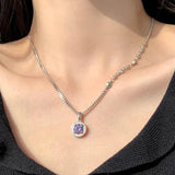 925 Silver Purple Love Gem Necklace Heart Shaped Jewelry