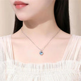 Moonstone Round Pendant Necklace Deer Star Choker 925 Silver Chain Girls Gift