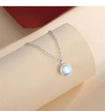 Moonstone Round Pendant Necklace Deer Star Choker 925 Silver Chain Girls Gift