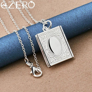 925 Sterling Silver Square Photo Frame Pendant Necklace