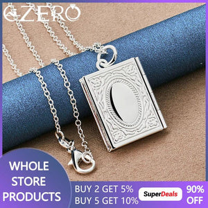 925 Sterling Silver Square Photo Frame Pendant Necklace