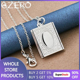 925 Sterling Silver Square Photo Frame Pendant Necklace