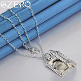 925 Sterling Silver Square Photo Frame Pendant Necklace