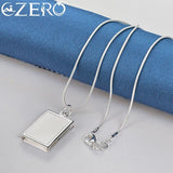 925 Sterling Silver Square Photo Frame Pendant Necklace