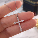 Zircon Cross Pendant Necklace 925 Silver Lady Gift