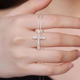 Zircon Cross Pendant Necklace 925 Silver Lady Gift