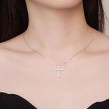 Zircon Cross Pendant Necklace 925 Silver Lady Gift