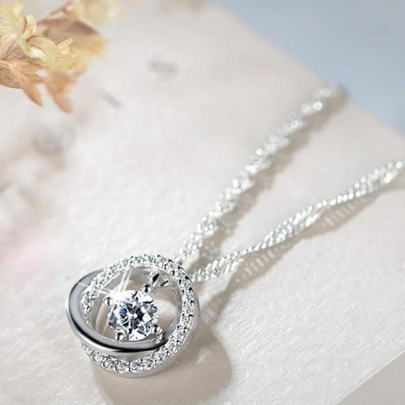 Sterling Silver Zircon Geometric Pendant Necklace for Women