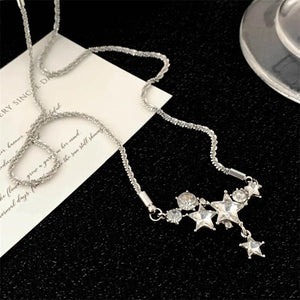 925 Silver Star Zircon Necklace Sweet Romance Jewelry