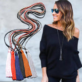 Boho Long Fringe Tassel Necklace Glass Beads Crystal Collar