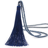Boho Long Fringe Tassel Necklace Glass Beads Crystal Collar