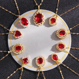 Vintage Red Zircon Geometric Pendant Necklace Choker Jewelry
