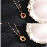 Vintage Red Zircon Geometric Pendant Necklace Choker Jewelry