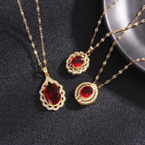 Vintage Red Zircon Geometric Pendant Necklace Choker Jewelry