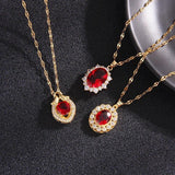 Vintage Red Zircon Geometric Pendant Necklace Choker Jewelry