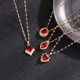 Vintage Red Zircon Geometric Pendant Necklace Choker Jewelry