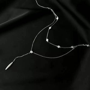925 Sterling Silver Double-Layer Water Drop Necklace Zircon Pendant Collar Chain