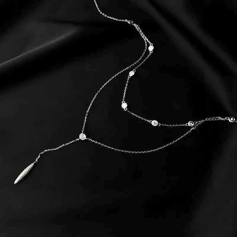 925 Sterling Silver Double-Layer Water Drop Necklace Zircon Pendant Collar Chain