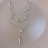 925 Sterling Silver Double-Layer Water Drop Necklace Zircon Pendant Collar Chain