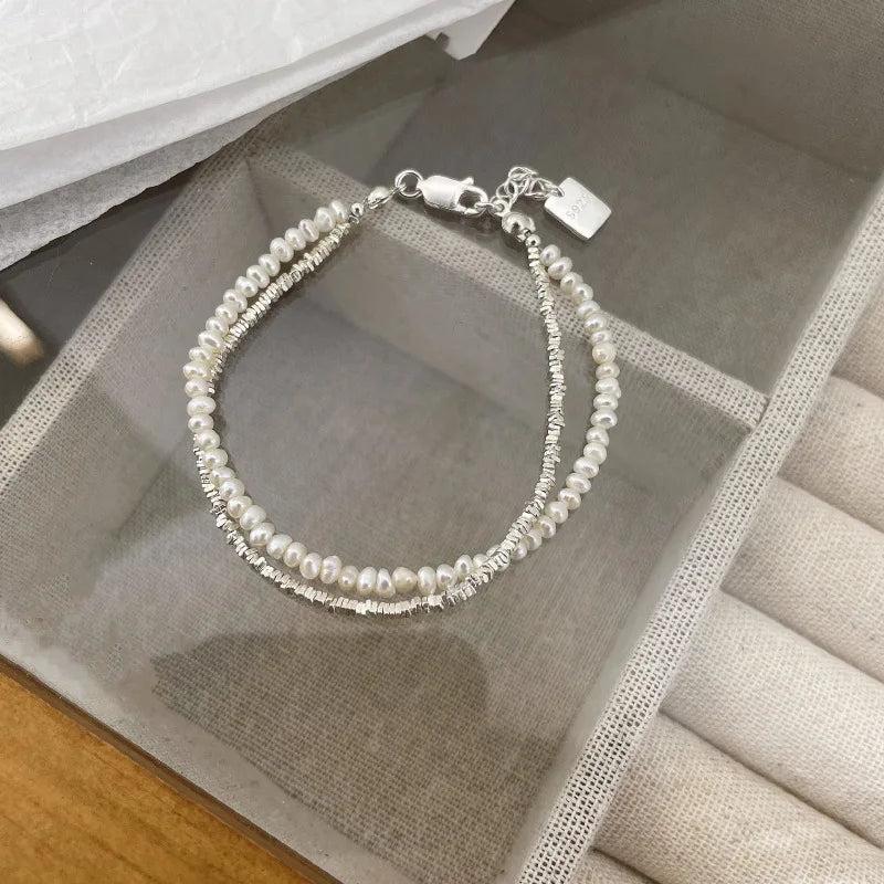 925 Silver Double Layer Pearl Bracelet for Women
