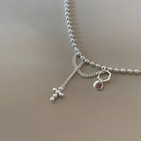 925 Silver Bead Cross Tassels Necklace Choker Jewelry Birthday Gift