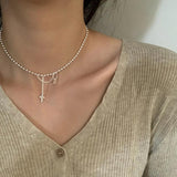 925 Silver Bead Cross Tassels Necklace Choker Jewelry Birthday Gift