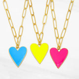 Cuban Link Heart Pendant Necklace Enamel Color Plated Jewelry