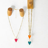 Cuban Link Heart Pendant Necklace Enamel Color Plated Jewelry