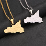 Sicily Map & Cities Pendant Necklace Stainless Steel Italian Jewelry
