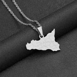 Sicily Map & Cities Pendant Necklace Stainless Steel Italian Jewelry