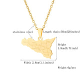 Sicily Map & Cities Pendant Necklace Stainless Steel Italian Jewelry