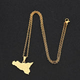 Sicily Map & Cities Pendant Necklace Stainless Steel Italian Jewelry