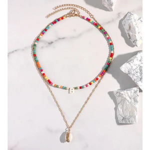 Initial Shell Letter Beaded Necklace For Women