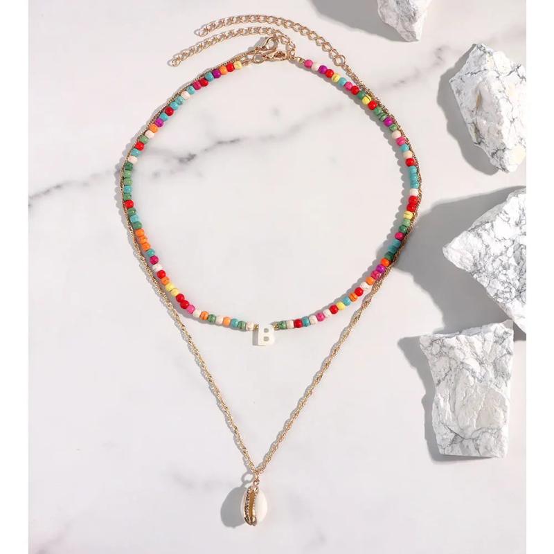 Initial Shell Letter Beaded Necklace For Women