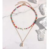 Initial Shell Letter Beaded Necklace For Women