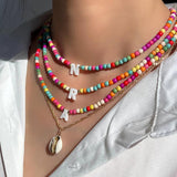 Initial Shell Letter Beaded Necklace For Women