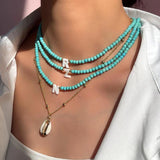 Initial Shell Letter Beaded Necklace For Women