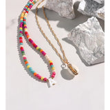 Initial Shell Letter Beaded Necklace For Women