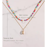 Initial Shell Letter Beaded Necklace For Women