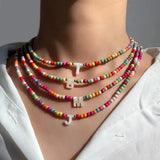 Initial Shell Letter Beaded Necklace For Women