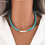 Freshwater Pearl & Turquoise Clavicle Necklace