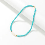 Freshwater Pearl & Turquoise Clavicle Necklace