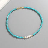 Freshwater Pearl & Turquoise Clavicle Necklace