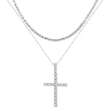 Punk Silver Cross Rhinestone Pendant Necklace for Women