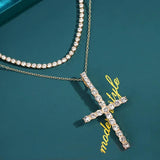 Punk Silver Cross Rhinestone Pendant Necklace for Women