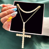 Punk Silver Cross Rhinestone Pendant Necklace for Women