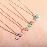 Double Heart Pendant Necklace Stainless Steel Chain Link Jewelry Gift