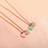 Double Heart Pendant Necklace Stainless Steel Chain Link Jewelry Gift